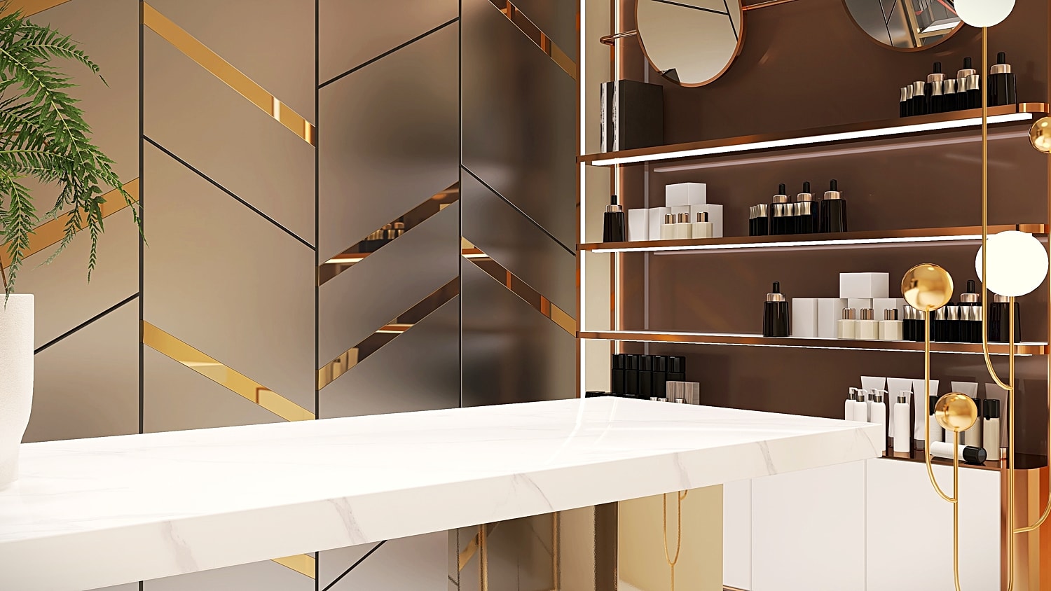 Modern beauty display with elegant decor elements.