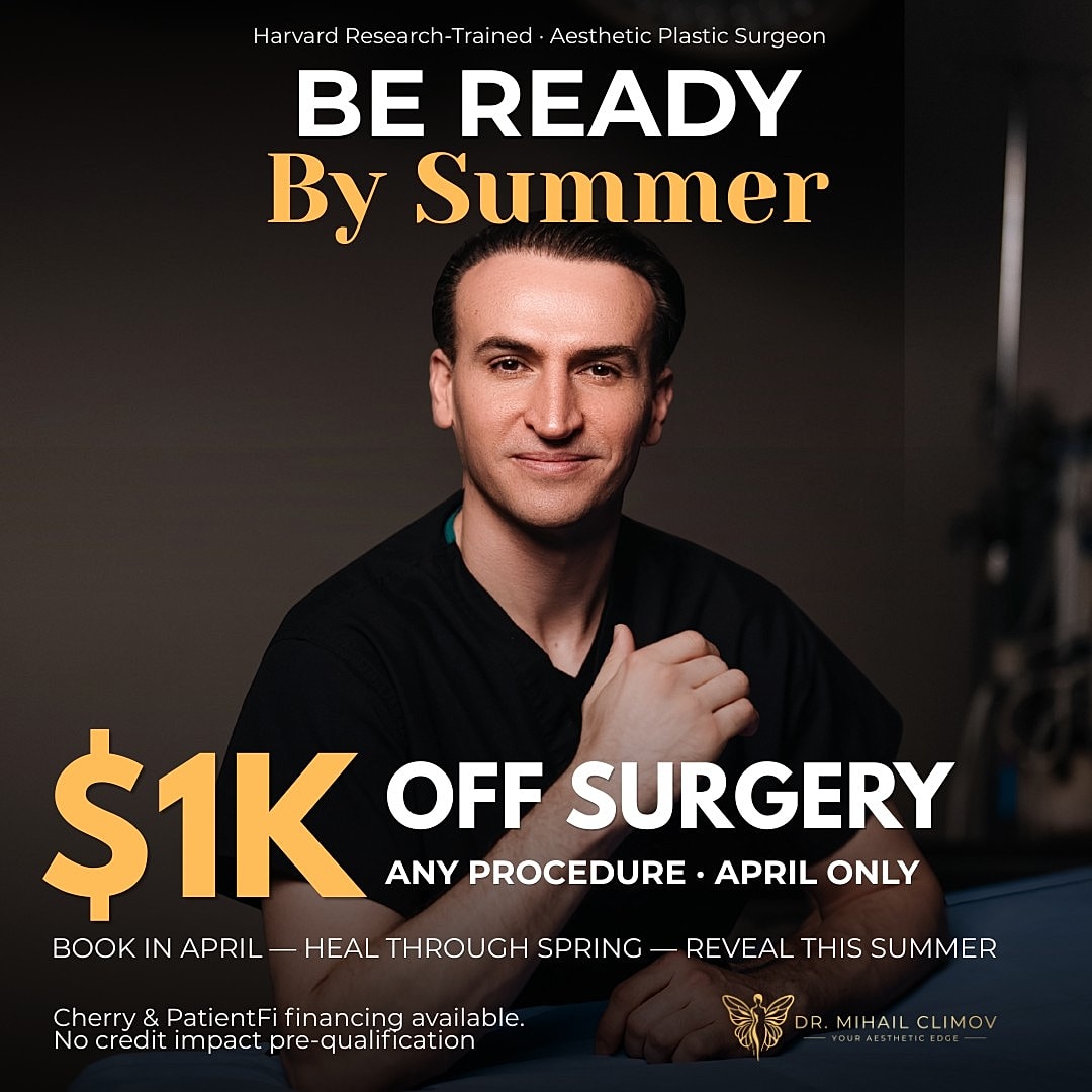 Plastic surgeon promotion for April surgery discount.